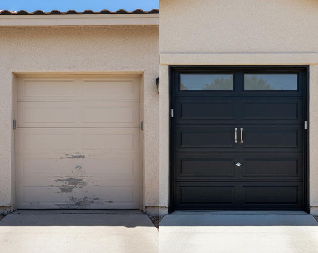Before and After Garage Door Upgrade Las Vegas
