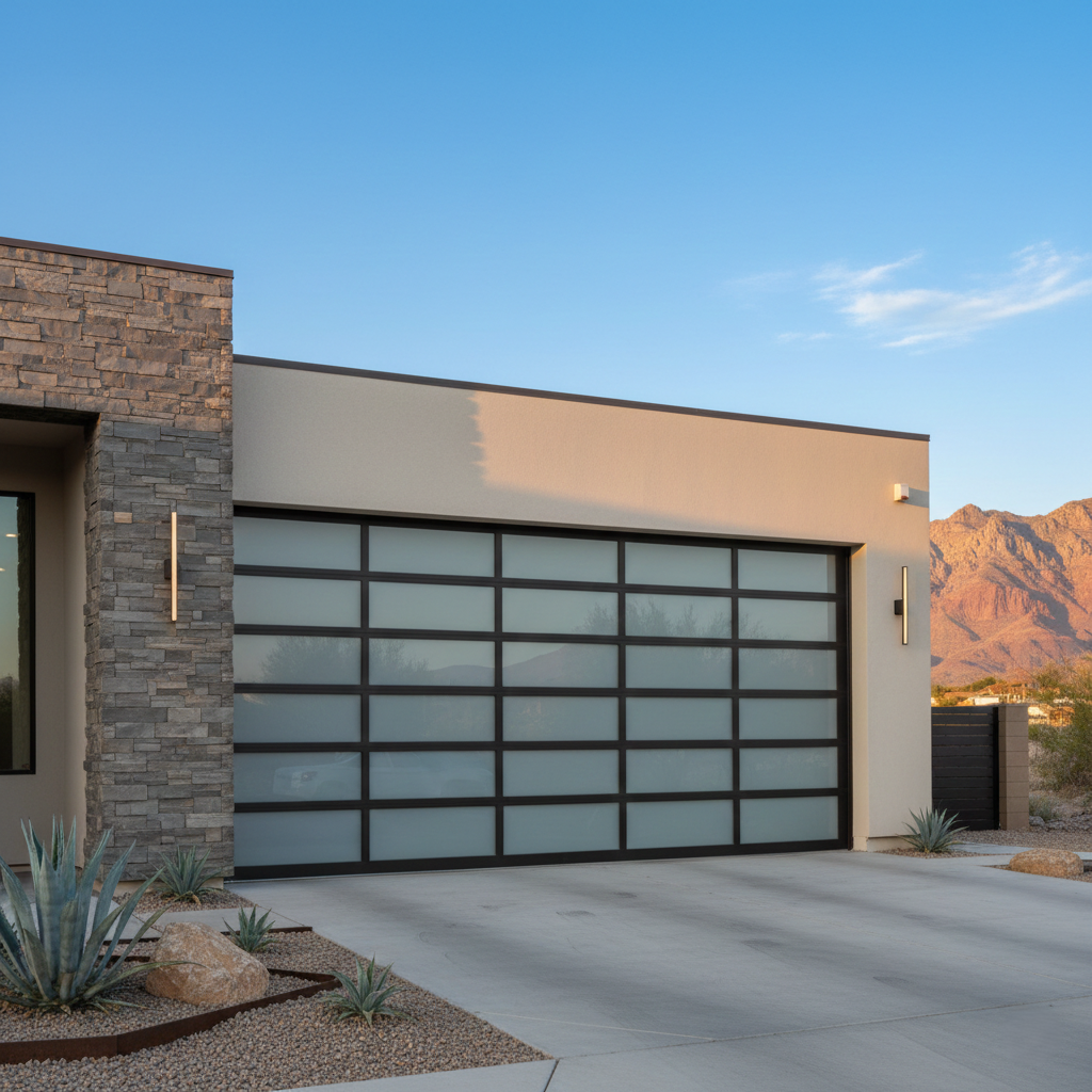 Custom Modern Glass and Aluminum Garage Door Style in The Ridges Summerlin
