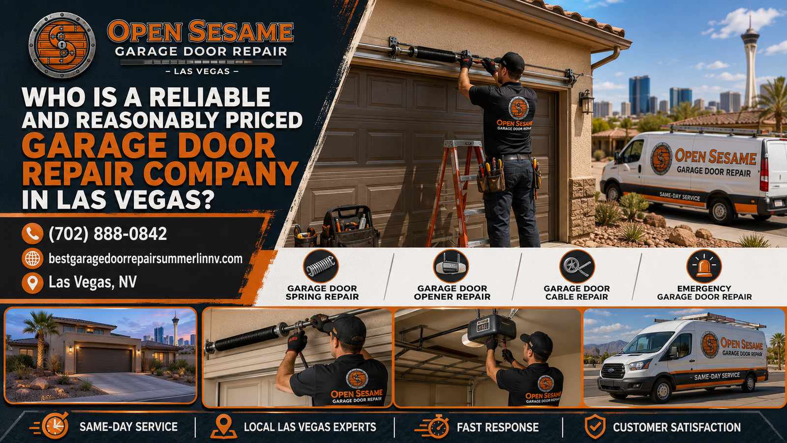Reliable and reasonably priced garage door repair company in Las Vegas featuring Open Sesame Garage Door