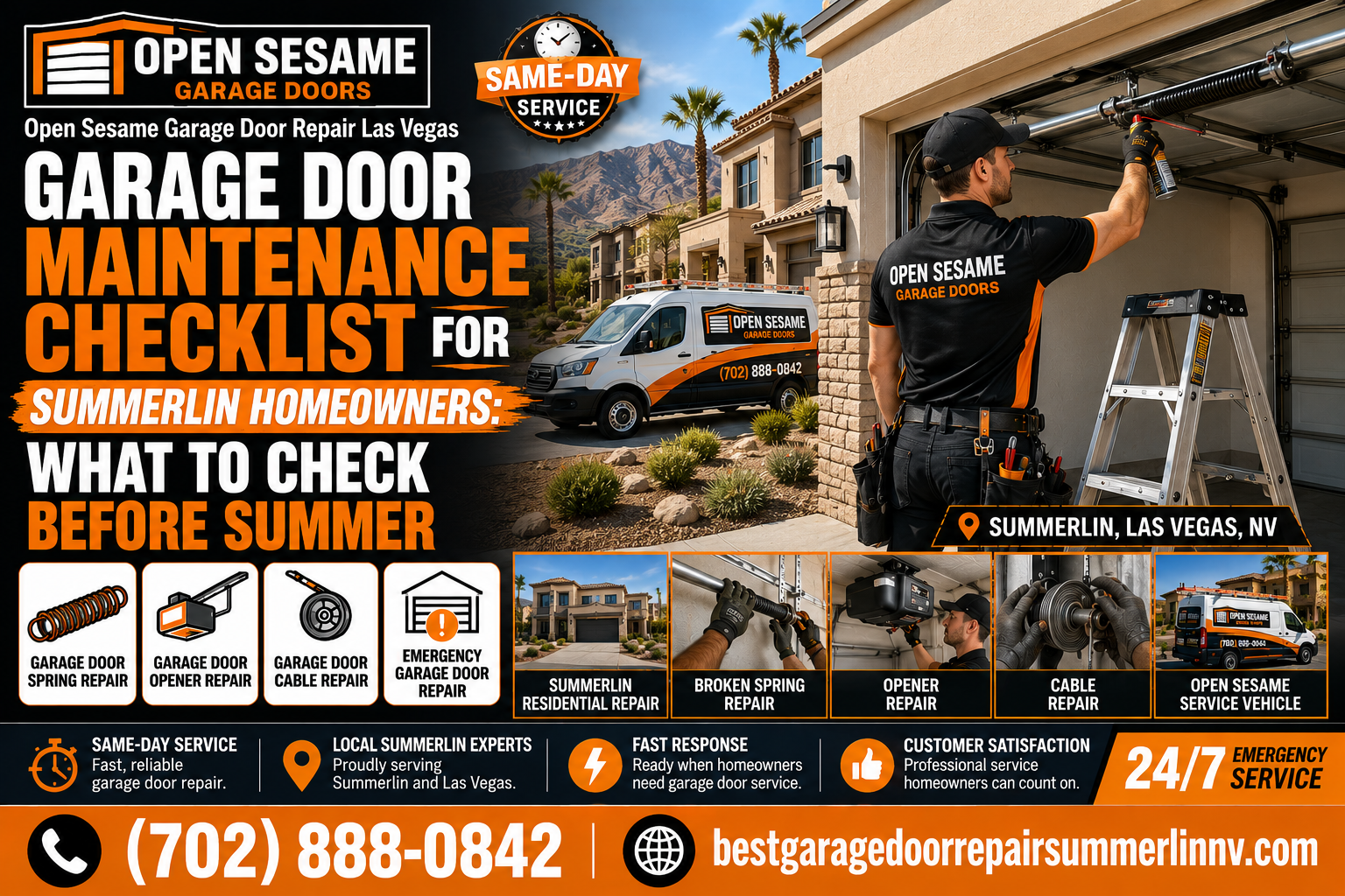 Open Sesame Garage Door pre-summer garage door maintenance checklist for Summerlin homeowners