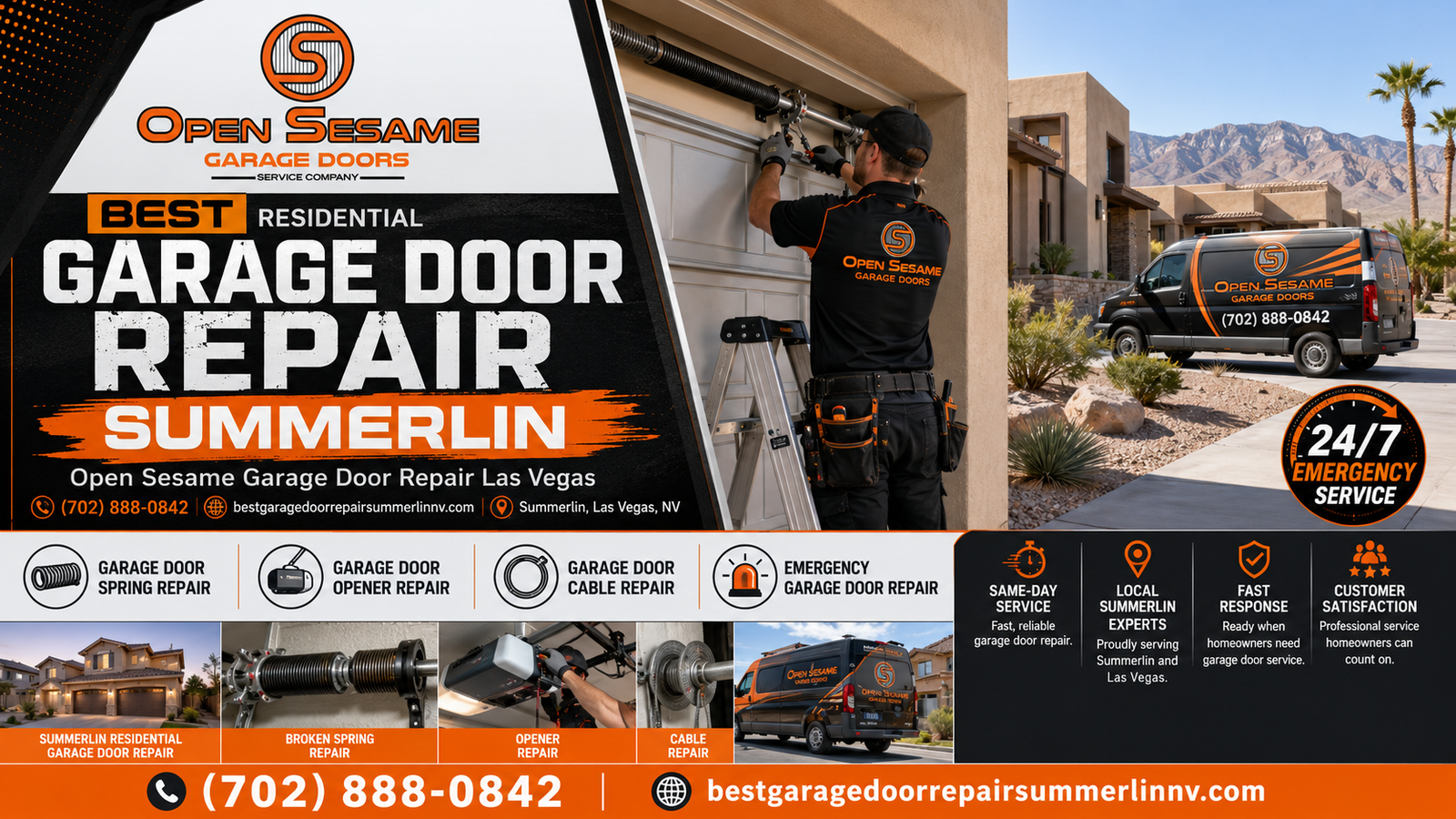 Open Sesame Garage Door technician performing residential garage door repair at a Summerlin Las Vegas home