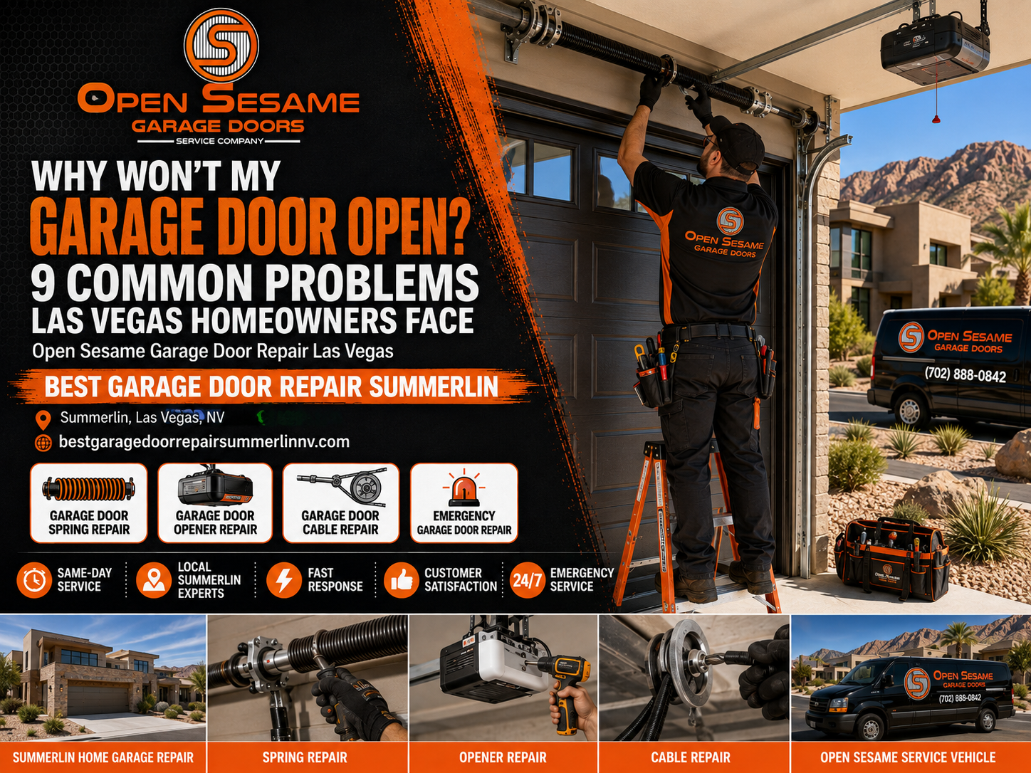 Open Sesame Garage Door technician diagnosing a garage door that will not open at a Summerlin Las Vegas home