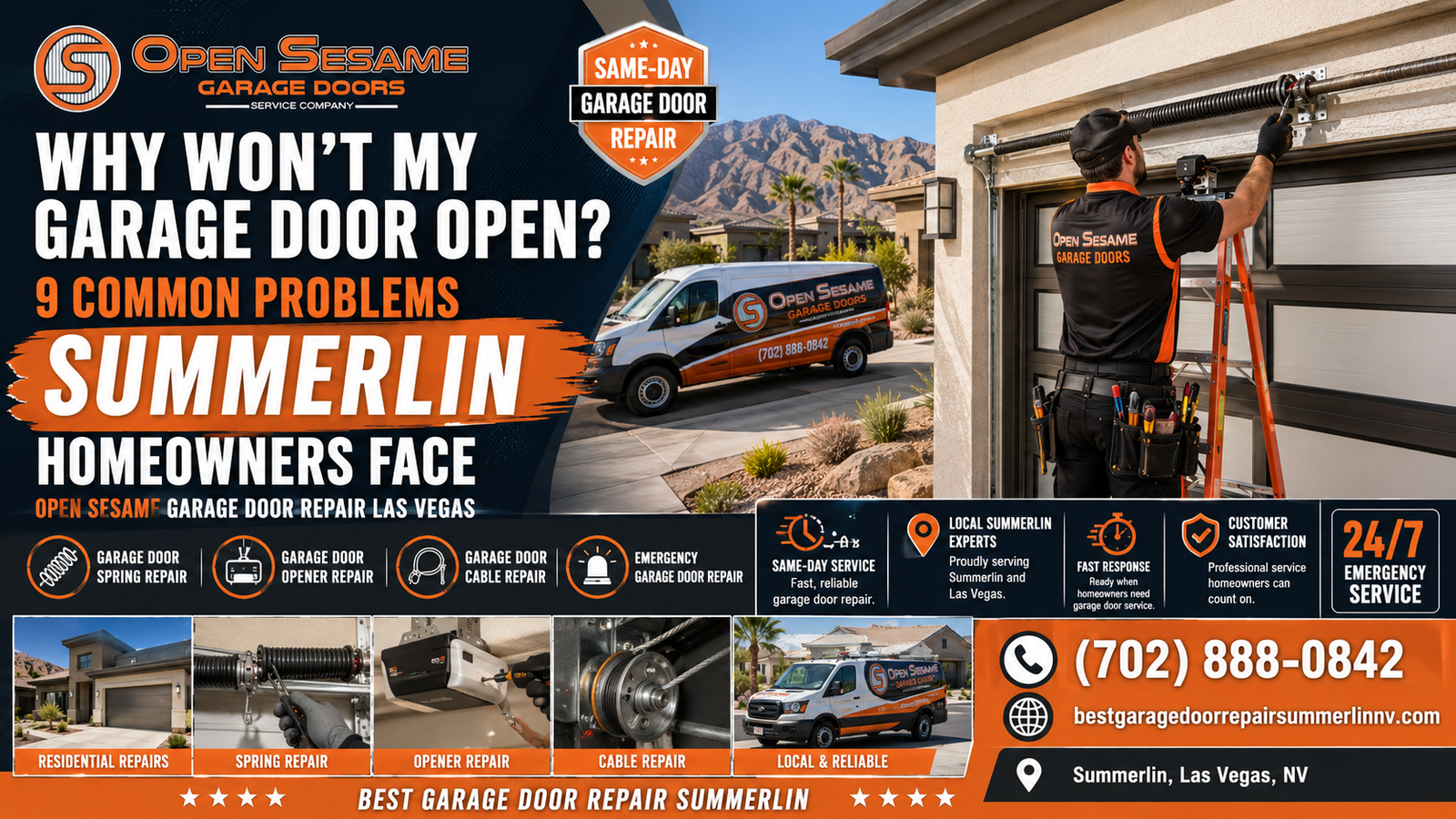 Open Sesame Garage Door guide explaining why a garage door will not open for Summerlin homeowners