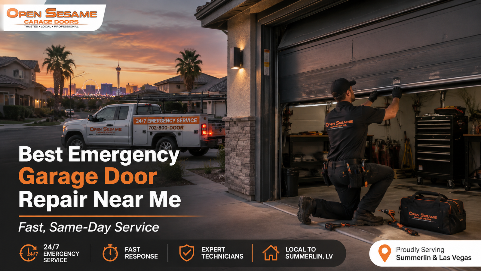Emergency garage door repair service for a residential garage door in Las Vegas
