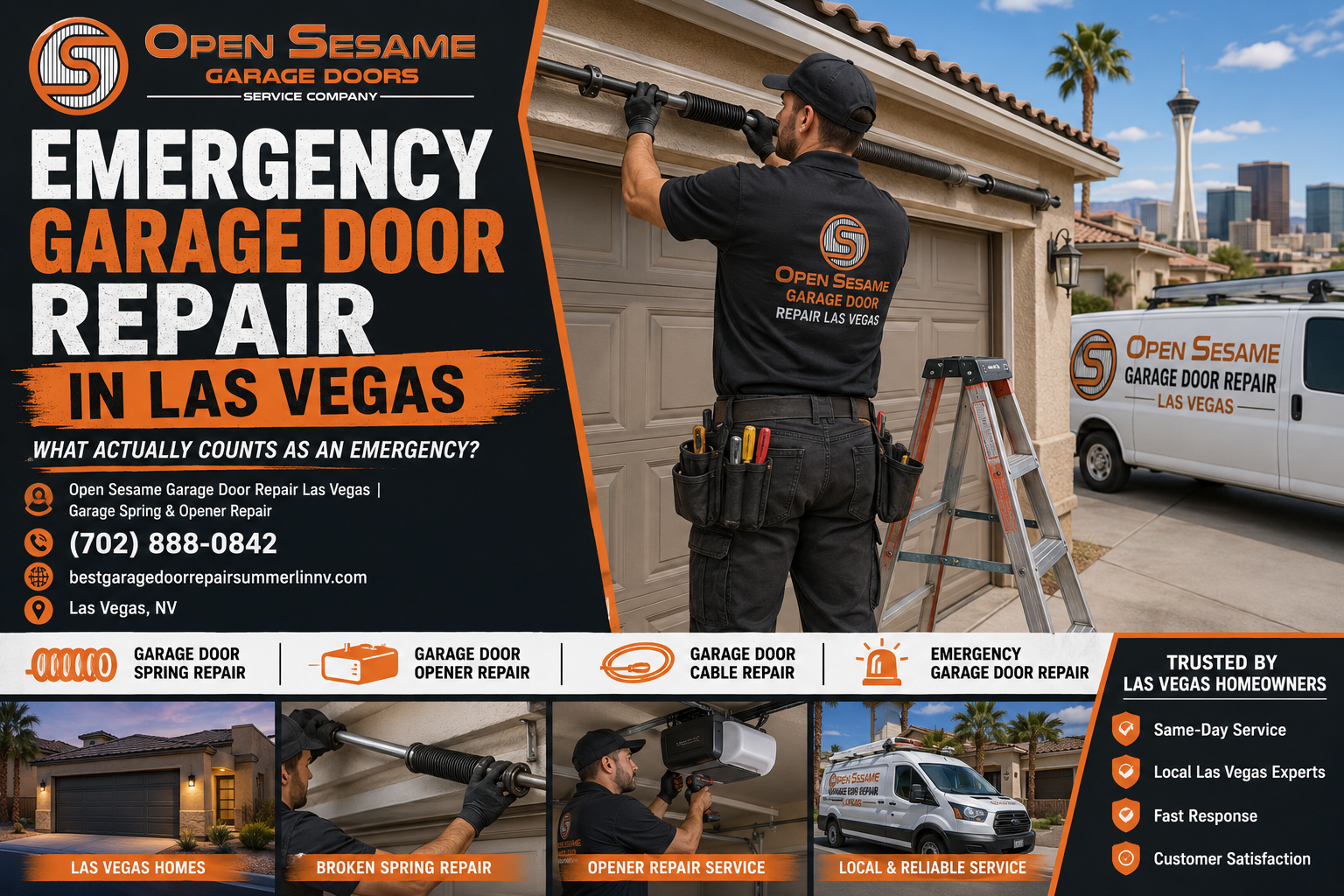 Emergency garage door repair inspection at a residential home in Las Vegas