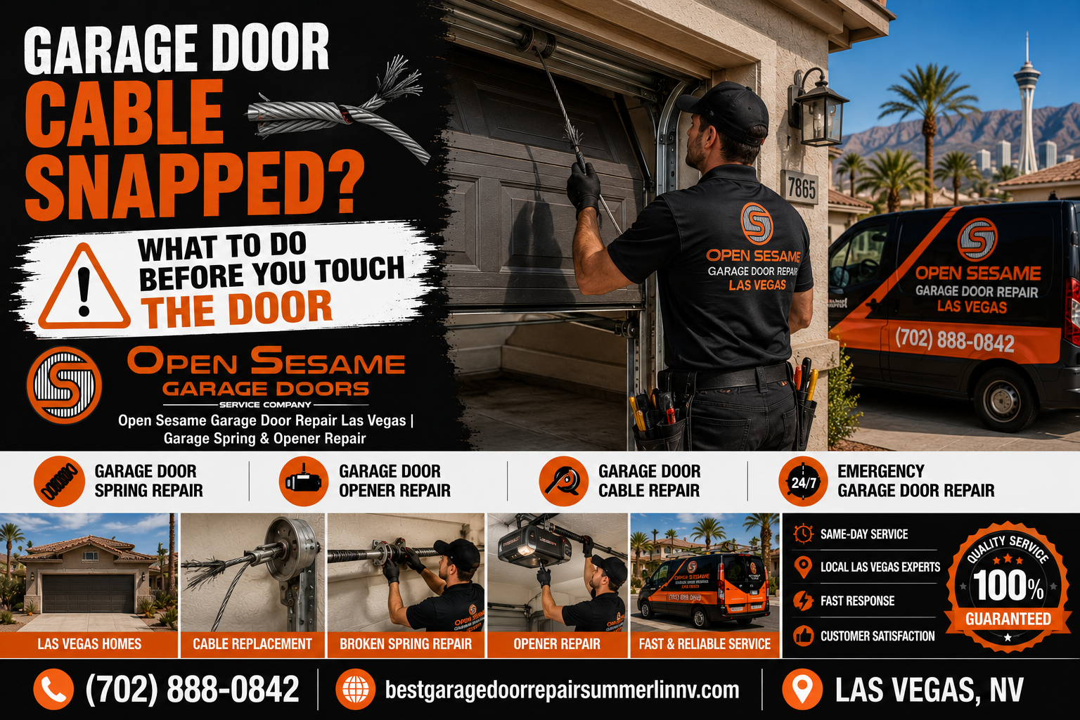 Garage door cable snapped at a Las Vegas home before professional repair