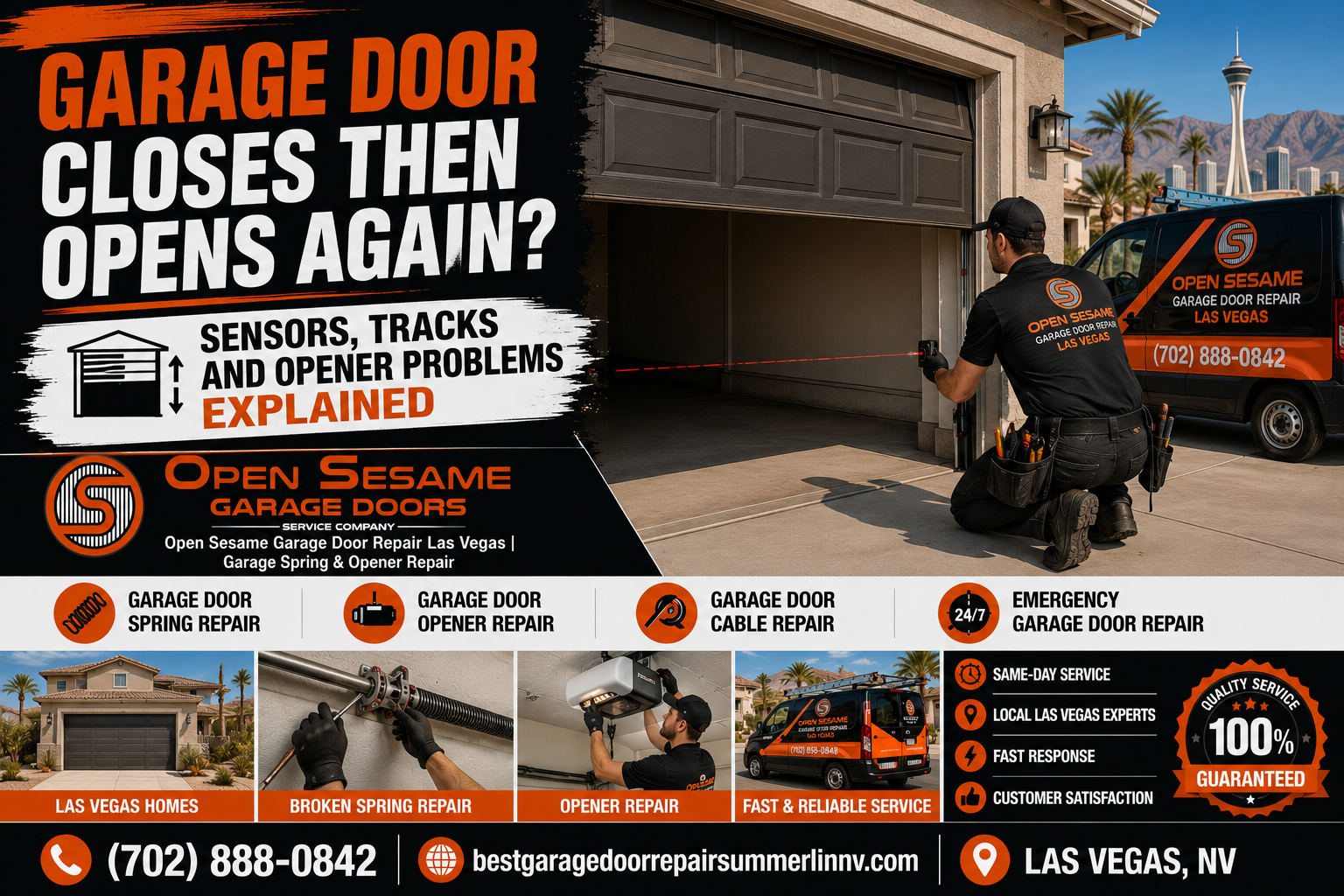 Garage door closes then opens again during sensor and opener diagnosis at a Las Vegas home