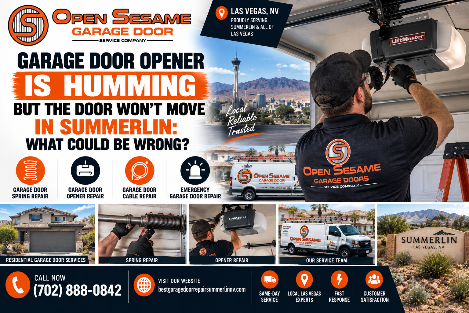 Garage door opener humming but door won’t move in Summerlin troubleshooting guide