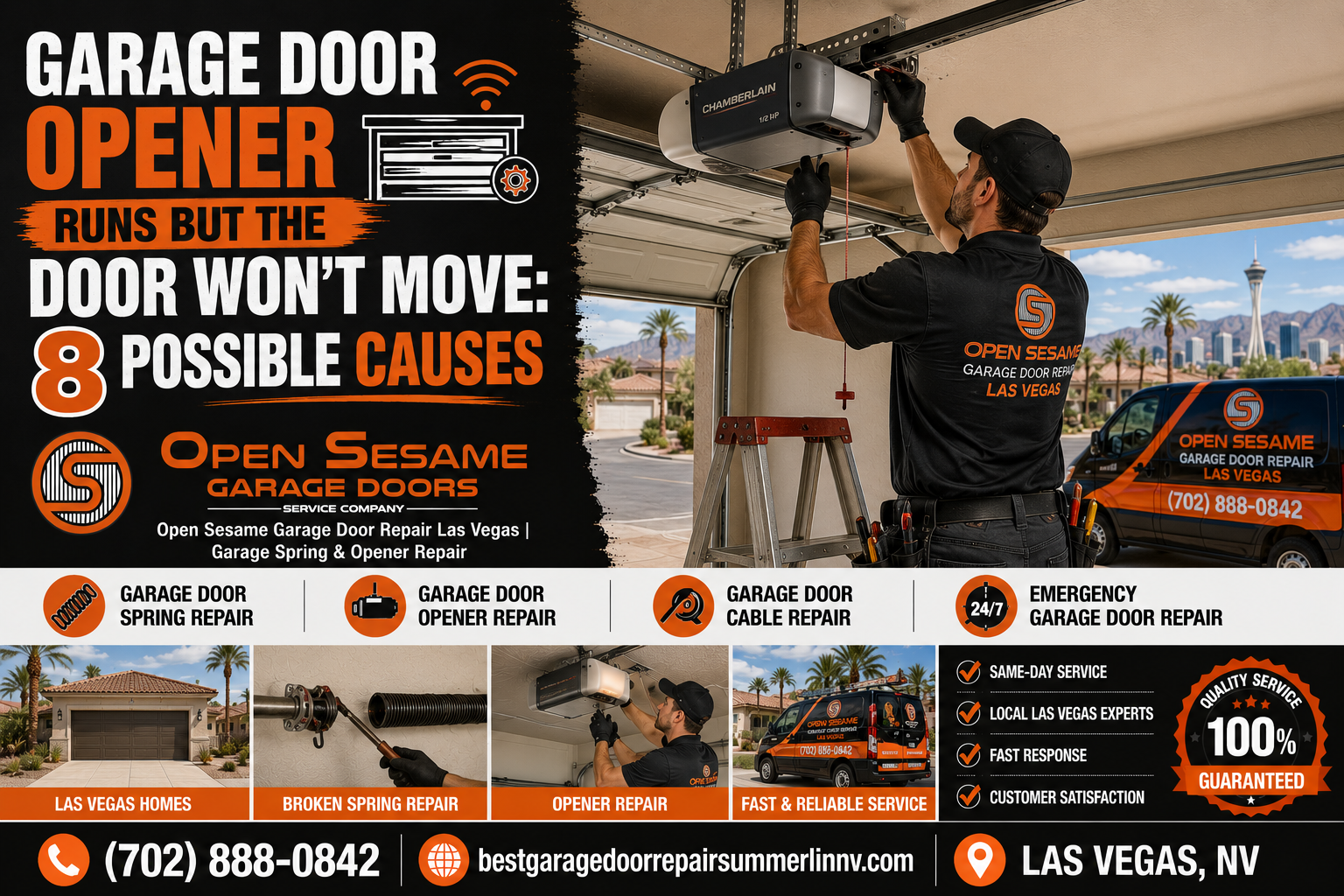 Garage door opener runs but the residential garage door will not move in Las Vegas