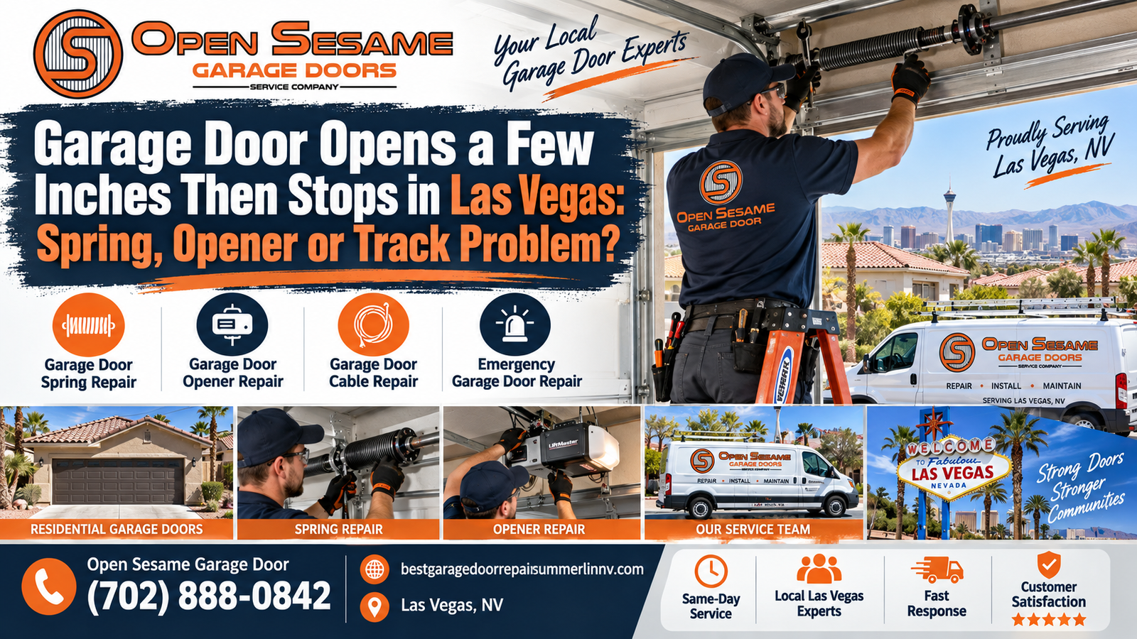 Garage door opens a few inches then stops in Las Vegas spring opener or track troubleshooting guide