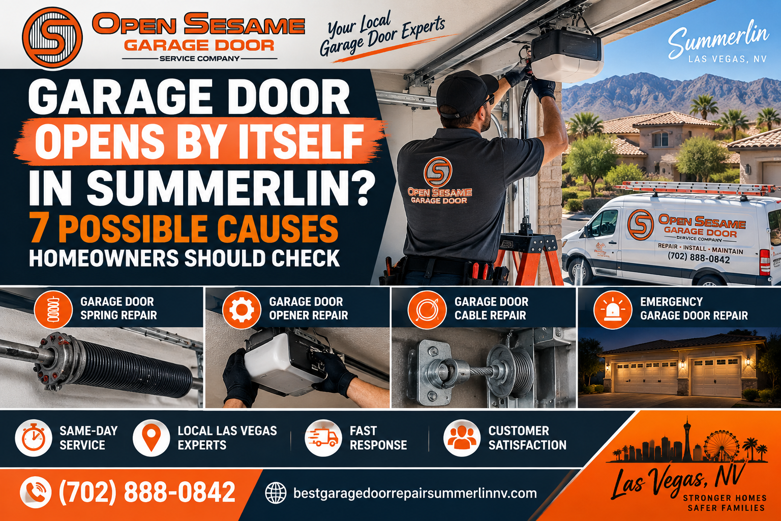 Garage door opening by itself at a Summerlin home while a technician checks the opener controls