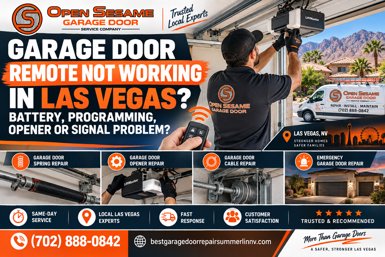 Garage door remote not working at a Las Vegas home while a technician checks the opener and transmitter