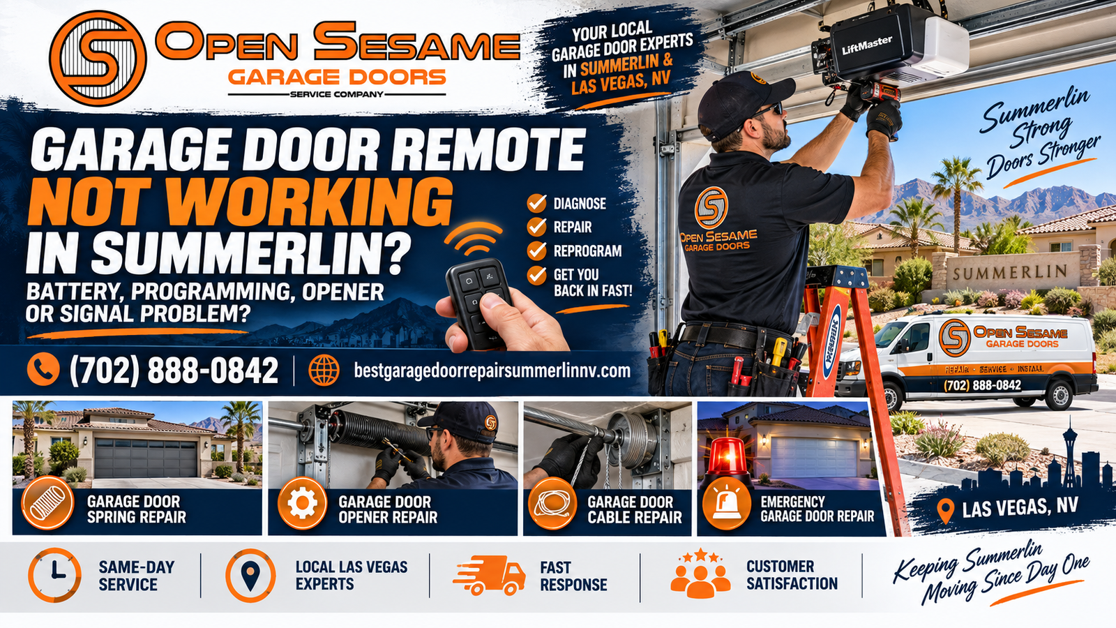 Garage door remote not working at a Summerlin home while a technician checks the remote and garage door opener