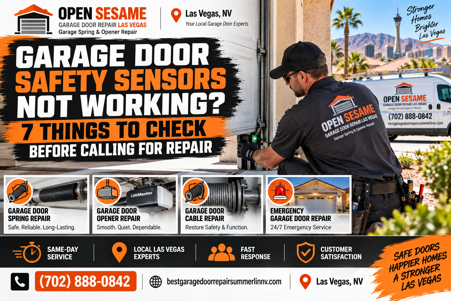 Garage door safety sensors not working at a residential garage in Las Vegas