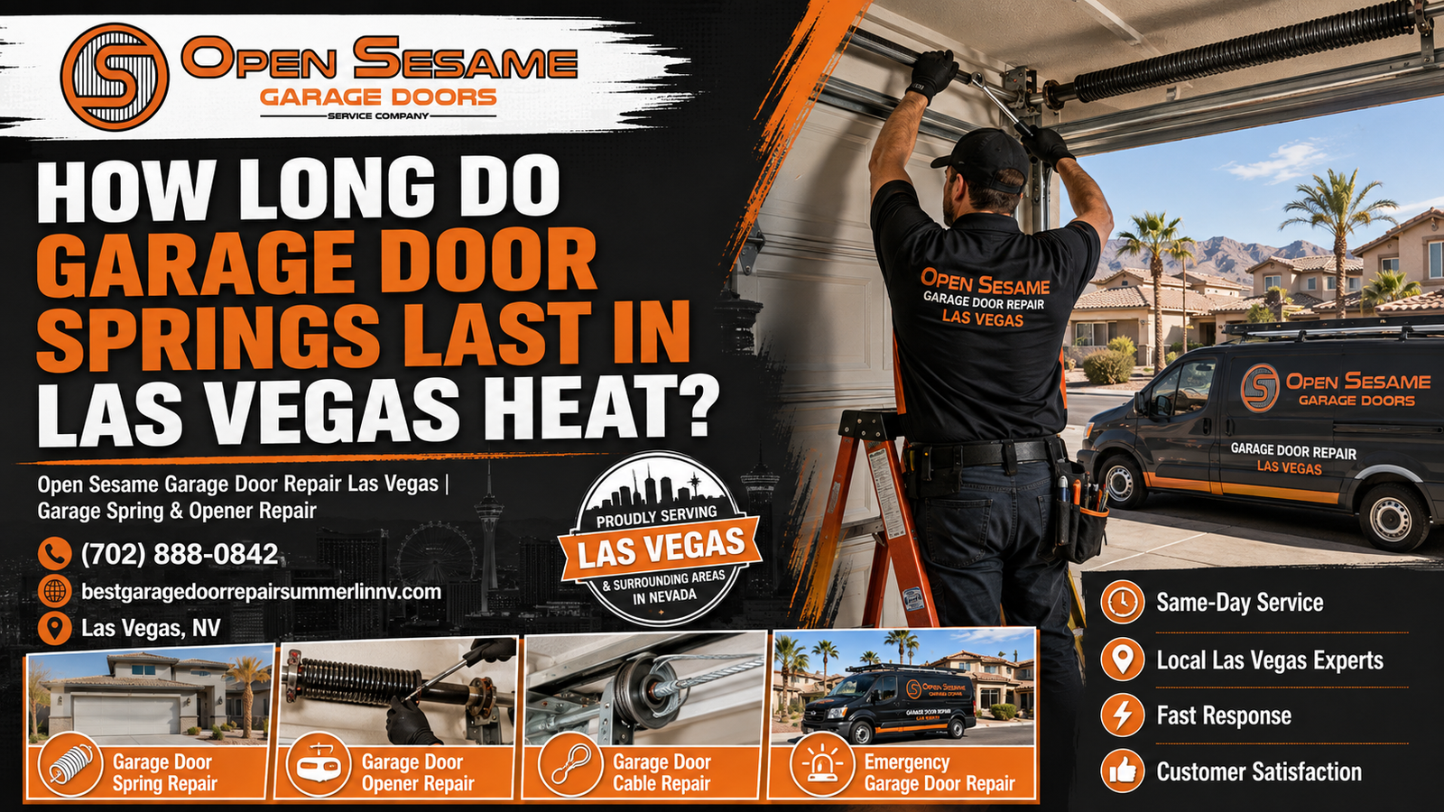 Garage door spring lifespan and Las Vegas heat at a residential garage door