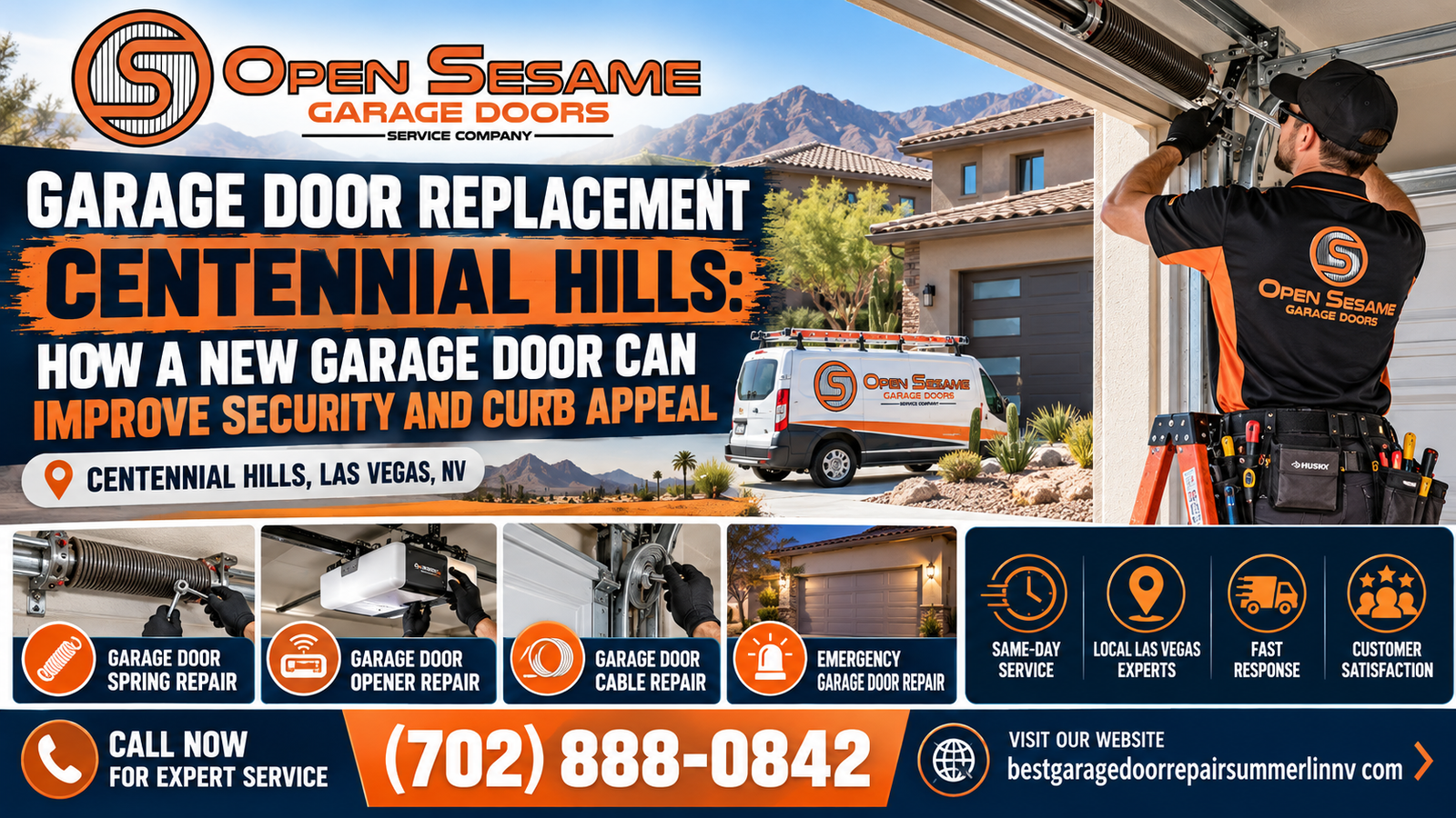 New garage door on a Centennial Hills home in northwest Las Vegas, showing how replacement can improve security and curb appeal