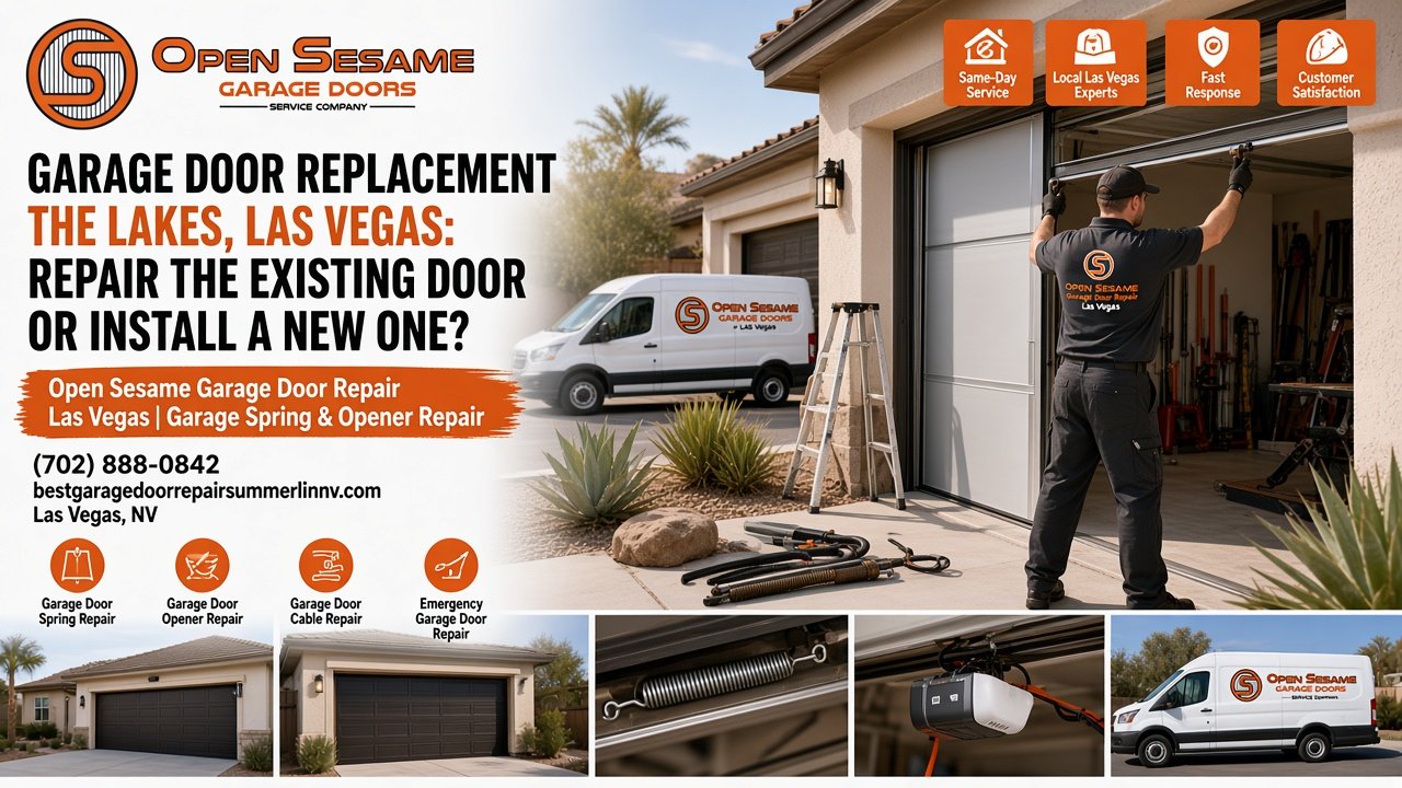 Garage door replacement in The Lakes, Las Vegas: deciding whether to repair an existing sectional garage door or install a new one